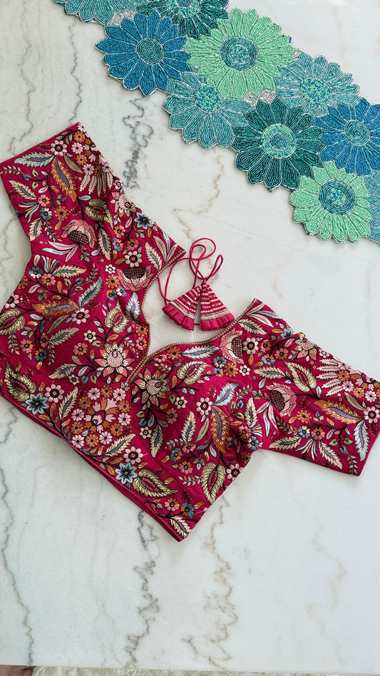 Threadwork Floral Designer Blouse – Sabyasachi Inspired Embroidery | Multiple Colors