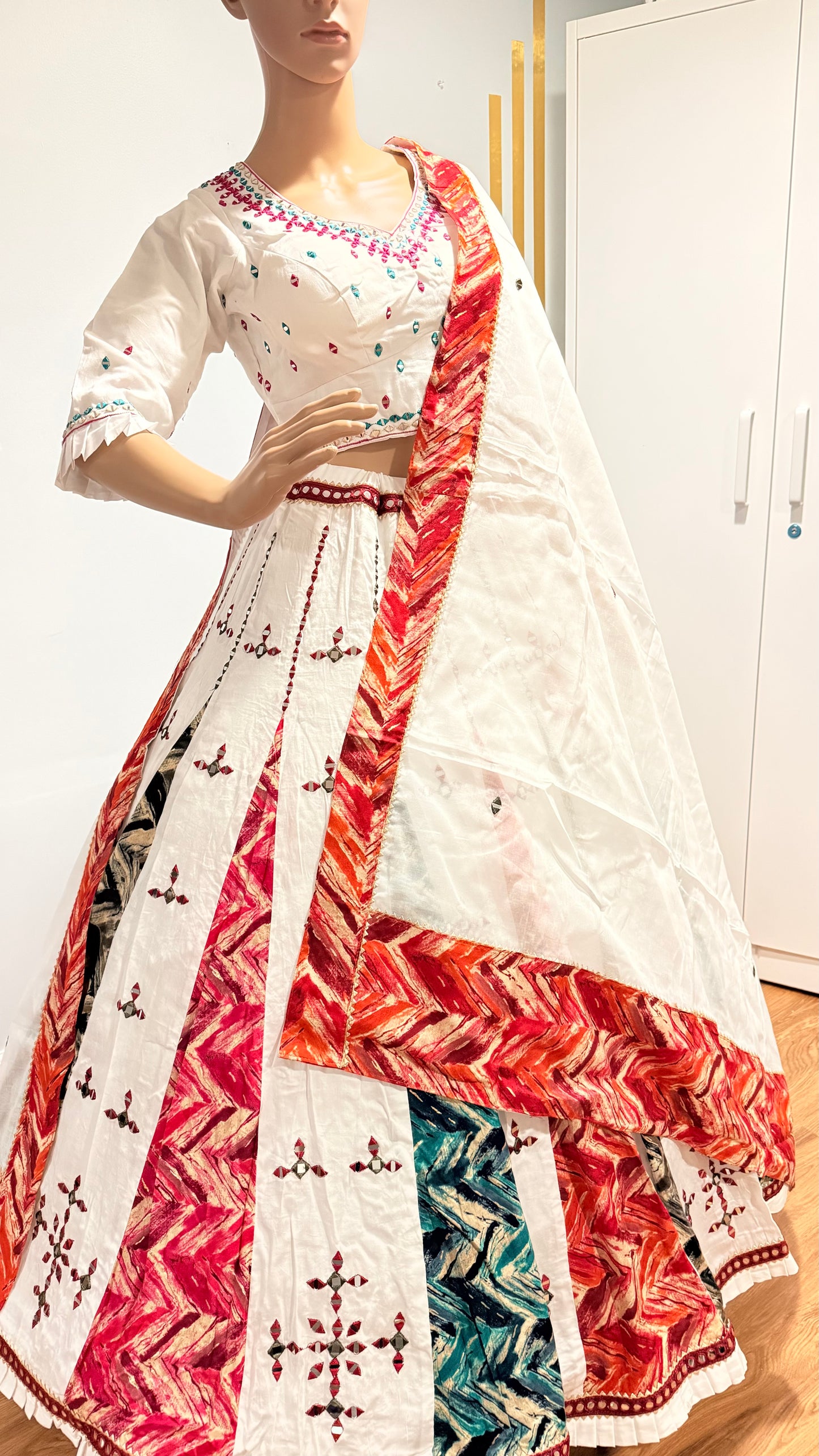 White Mirror Work Lehenga Choli