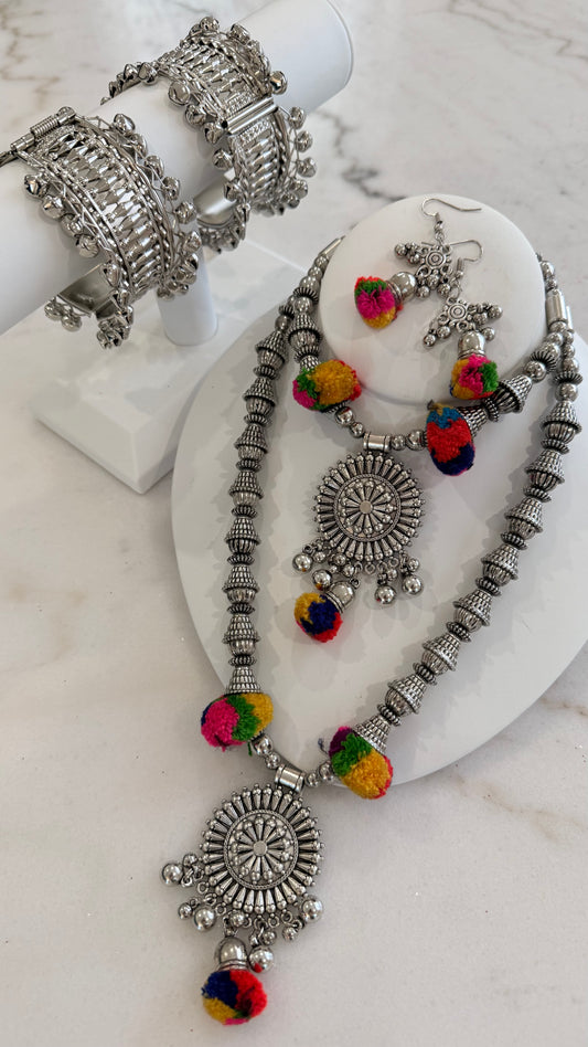 Banjara Oxidized Jewelry Set with 2 Bangles – Ethnic Wear
