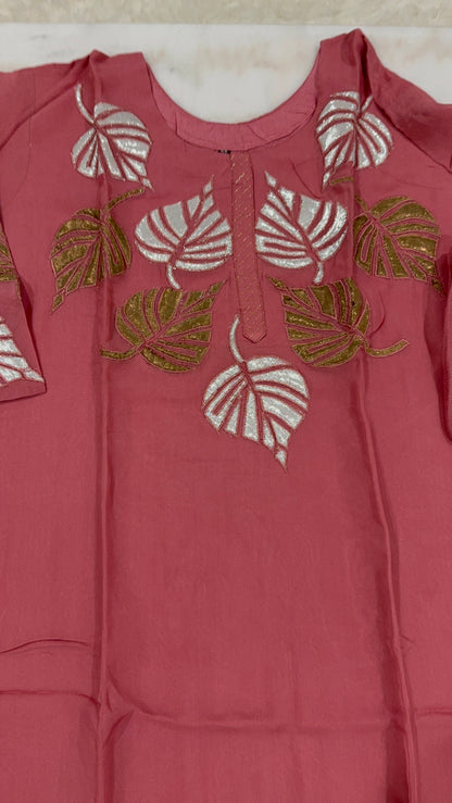 Elegant Embroidered Leaf Design Salwar Suit Set – Rosewood Pink