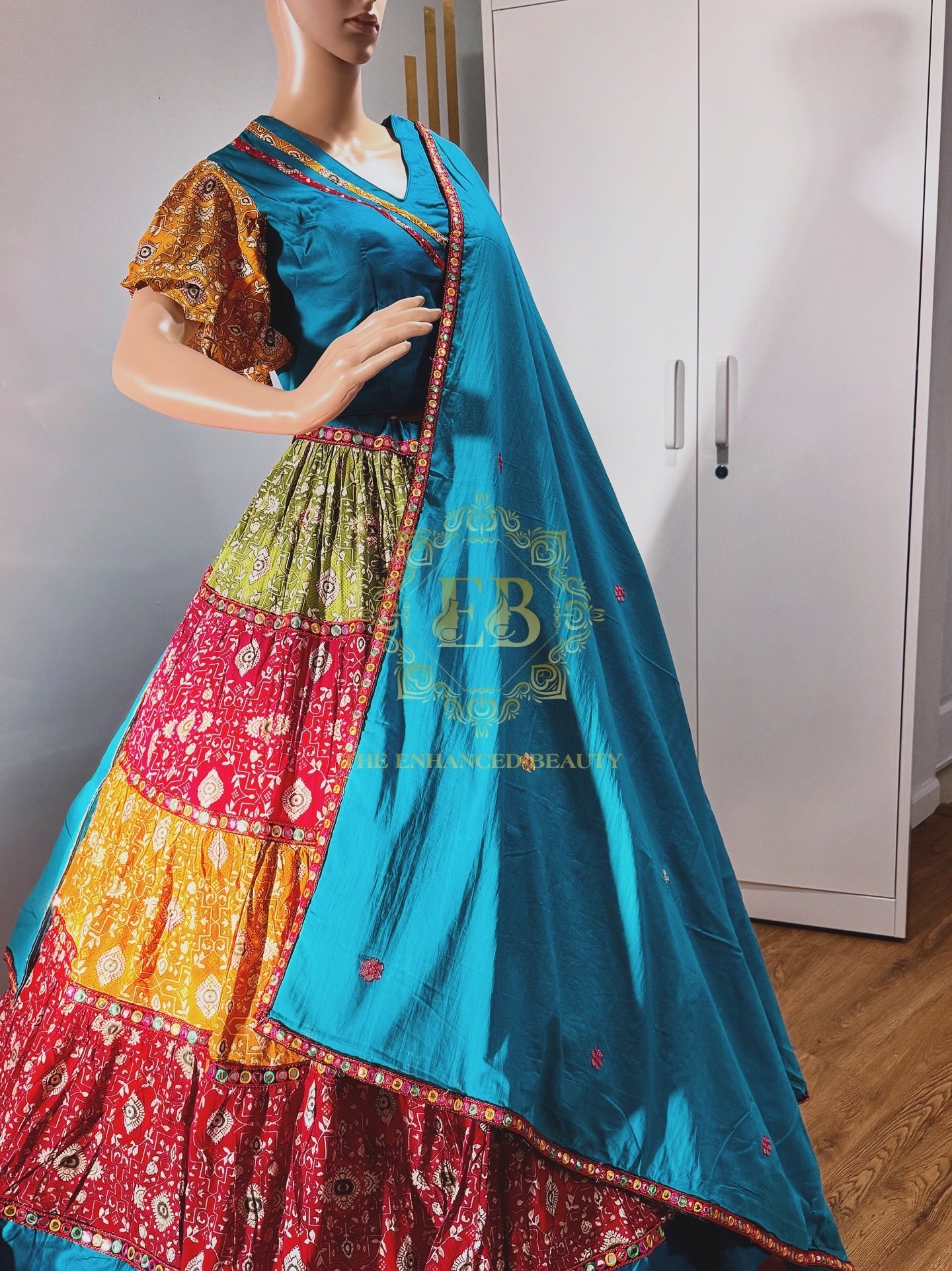 Pure Jam Cotton Multi-Layer Chaniya Choli with Gurjari Print