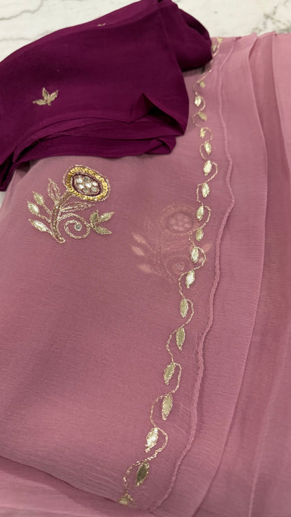 Rajwadi Pure Chiffon Saree with Pittan Gota Patti Work – Party Wear Elegance