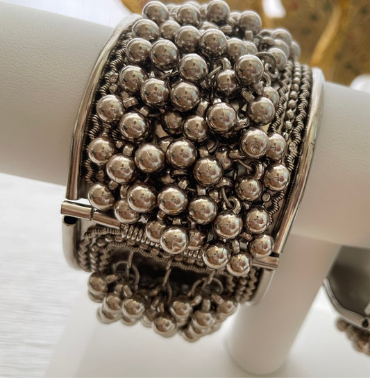 Oxidized Silver Beaded Cuff Bracelet: Indian Boho Jewelry