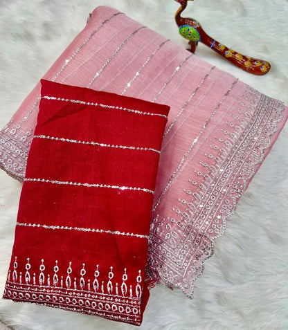 Zimmy Choo Inspired Lilac Sequin Saree with Contrast Blouse