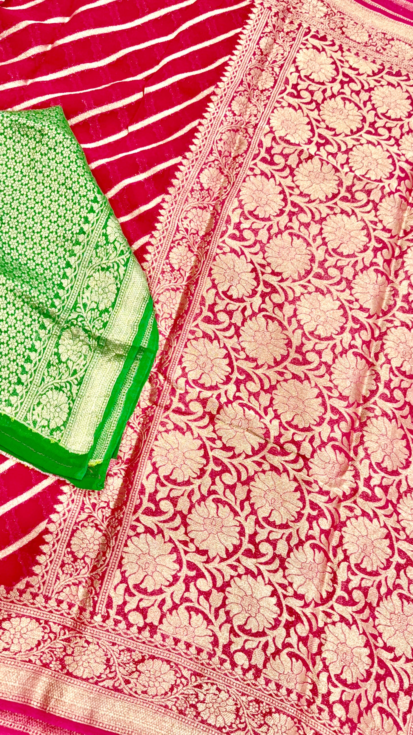 Lahariya Zari Weaving Khadi Georgette Banarasi Saree – Fall & Pico Done