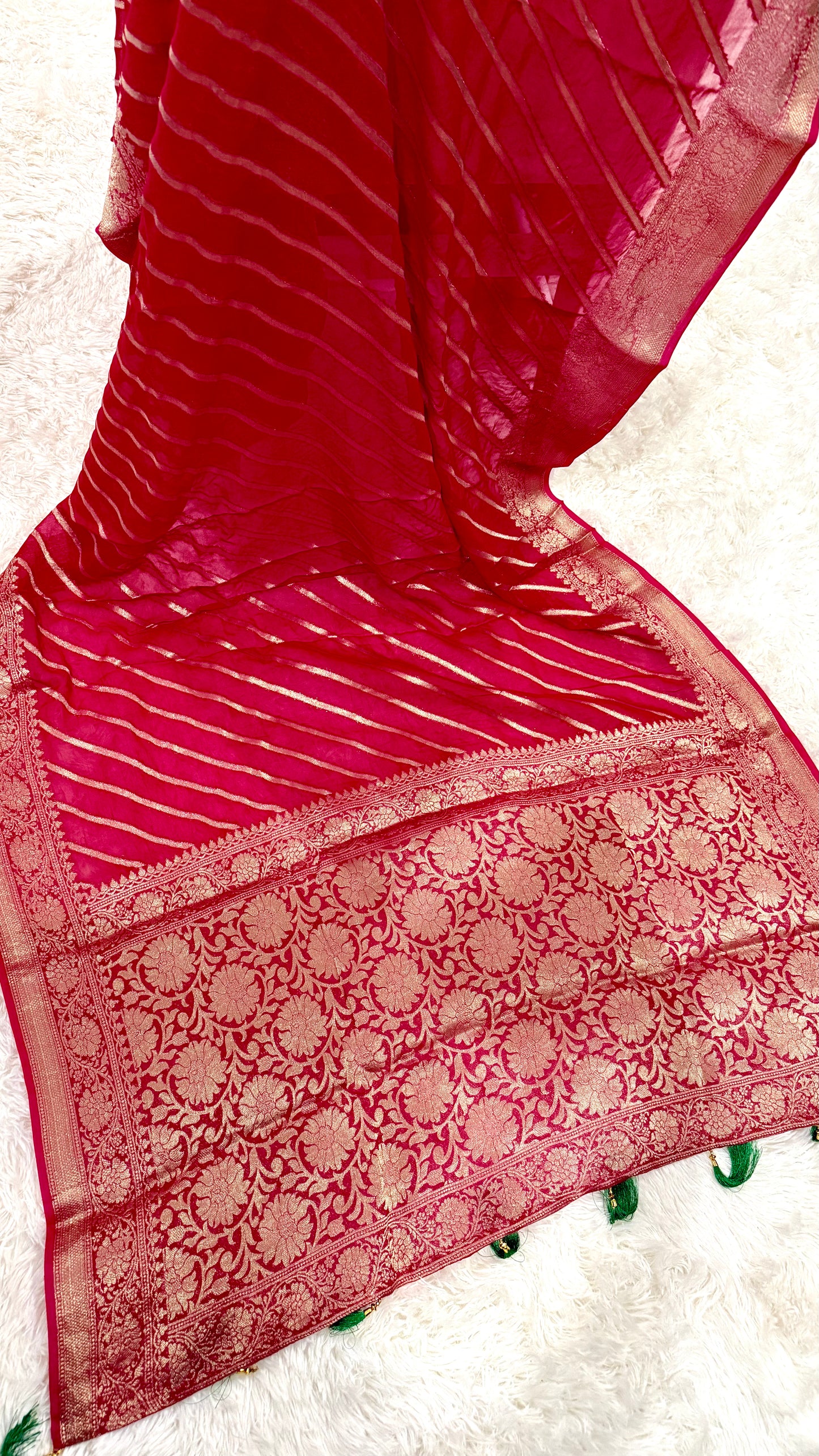 Lahariya Zari Weaving Khadi Georgette Banarasi Saree – Fall & Pico Done
