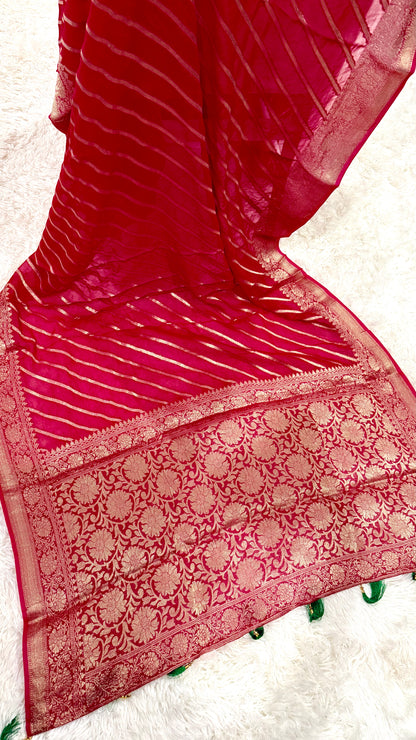 Lahariya Zari Weaving Khadi Georgette Banarasi Saree – Fall & Pico Done
