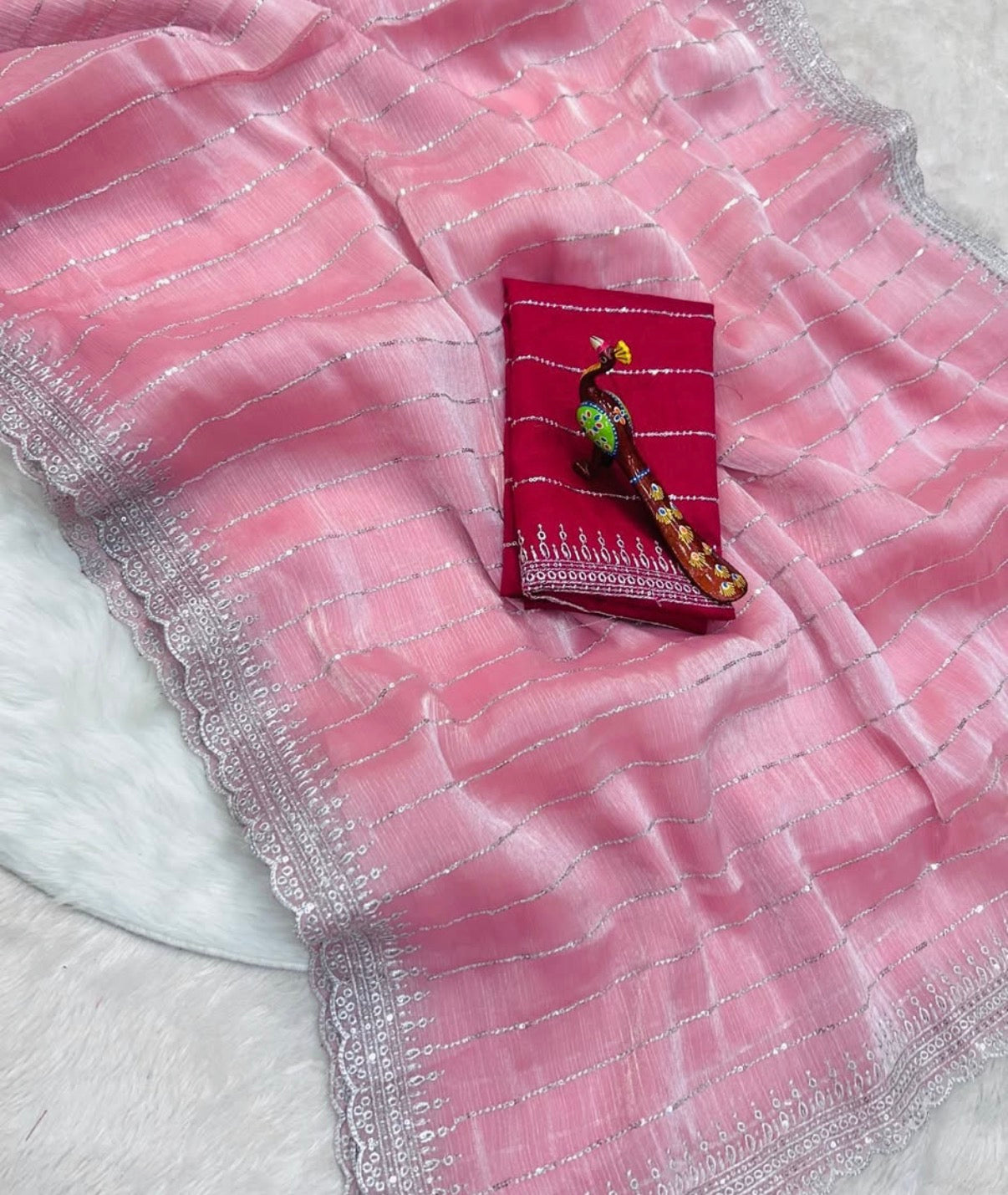 Zimmy Choo Inspired Lilac Sequin Saree with Contrast Blouse