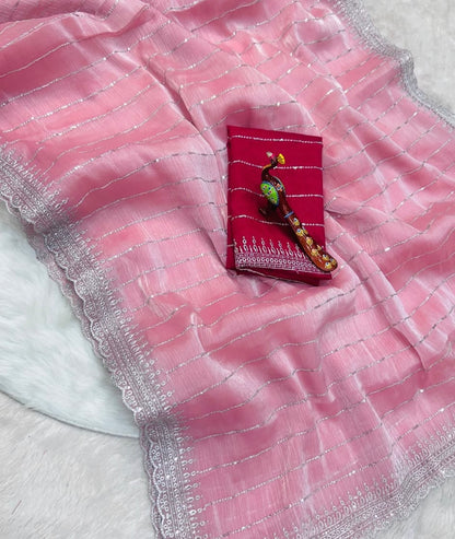 Zimmy Choo Inspired Lilac Sequin Saree with Contrast Blouse