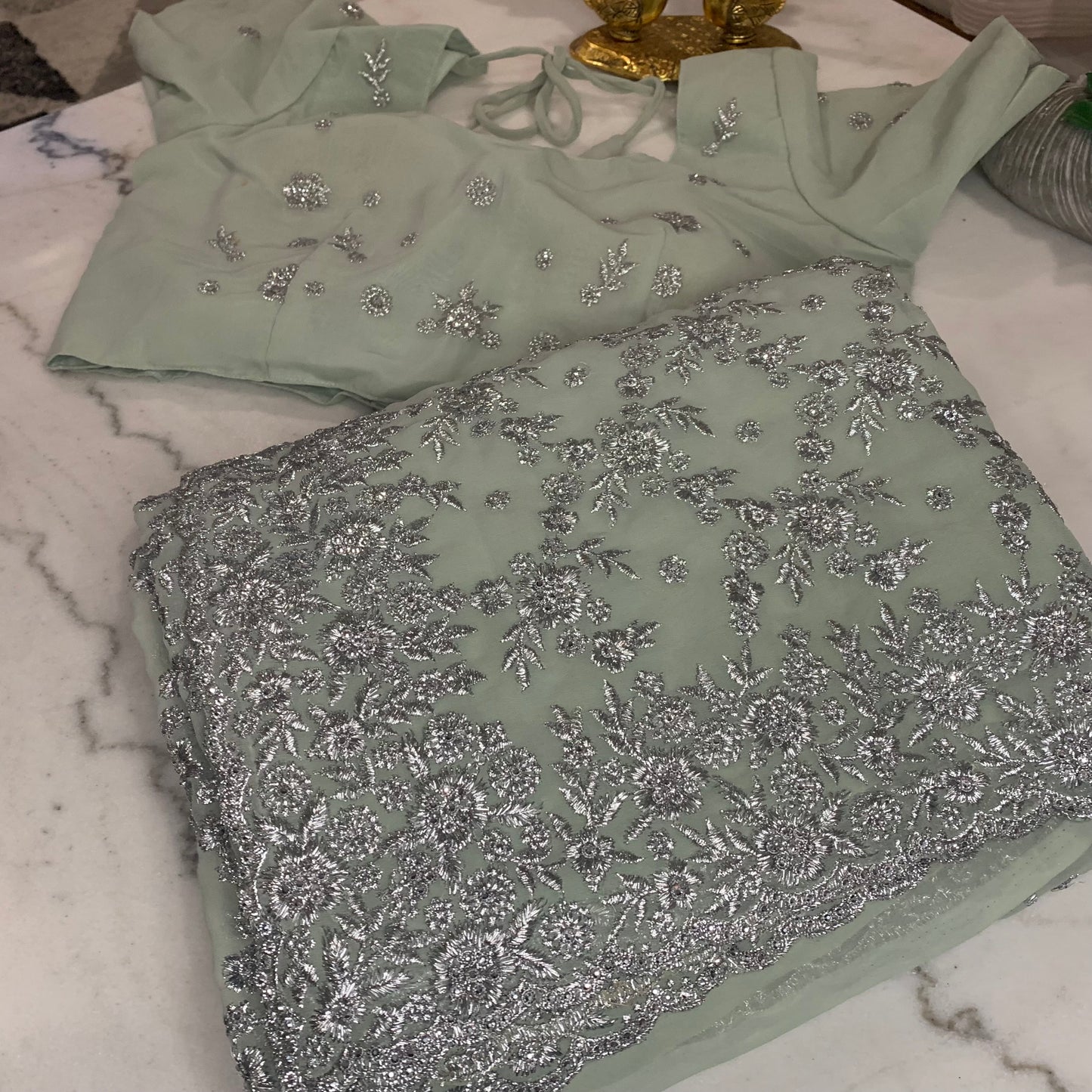Midnight Glamour – Georgette Party Wear Saree with Embroidered Elegance