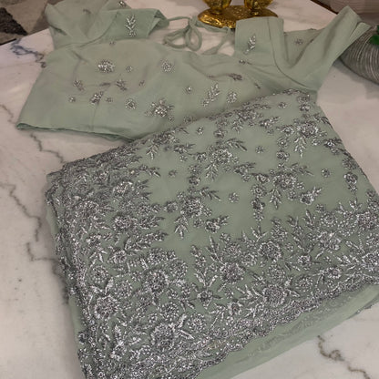 Midnight Glamour – Georgette Party Wear Saree with Embroidered Elegance