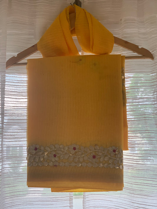Handcrafted Rajasthani Cotton Saree with Gota Patti Work