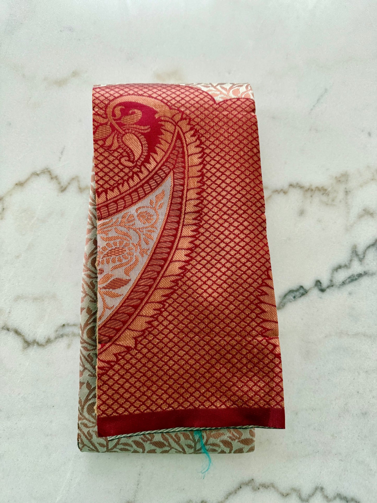 Red & Beige and Yellow & Green Kanchipuram Semi-Silk Saree with Paisley Zari Work | The Enhanced Beauty USA