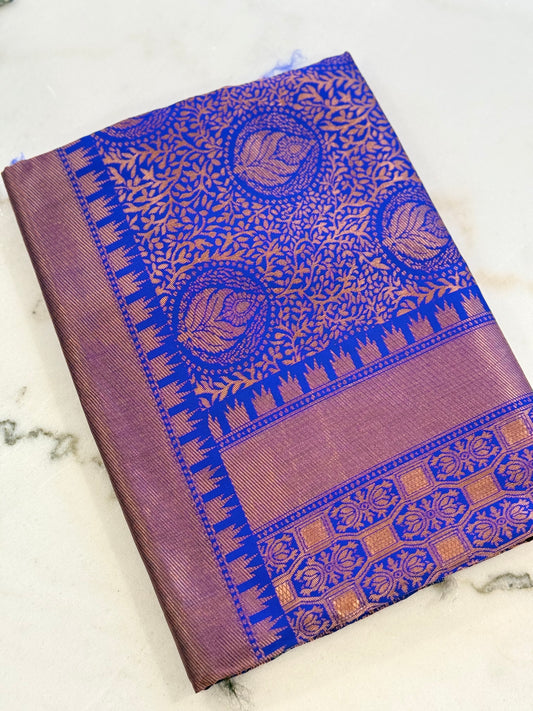 Designer Kanjivaram Saree Wedding Handloom Festiv Semi-Silk Saree with Rose Gold Zari – 8 Colors Available e