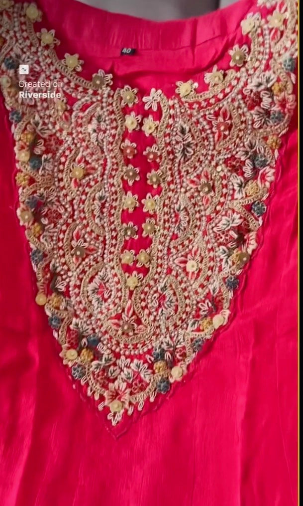 Rani Pink Embroidered Umbrella Dress with Matching Bottom