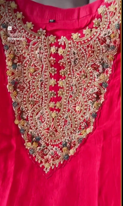 Rani Pink Embroidered Umbrella Dress with Matching Bottom