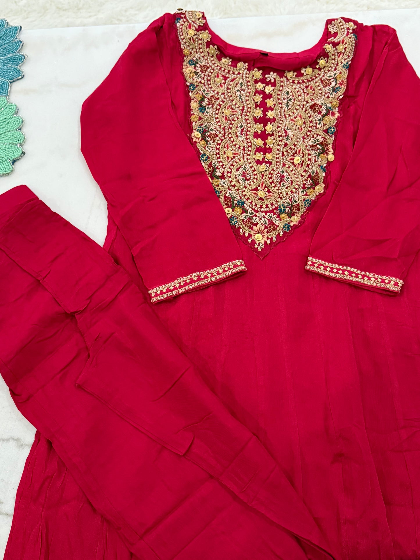 Rani Pink Embroidered Umbrella Dress with Matching Bottom