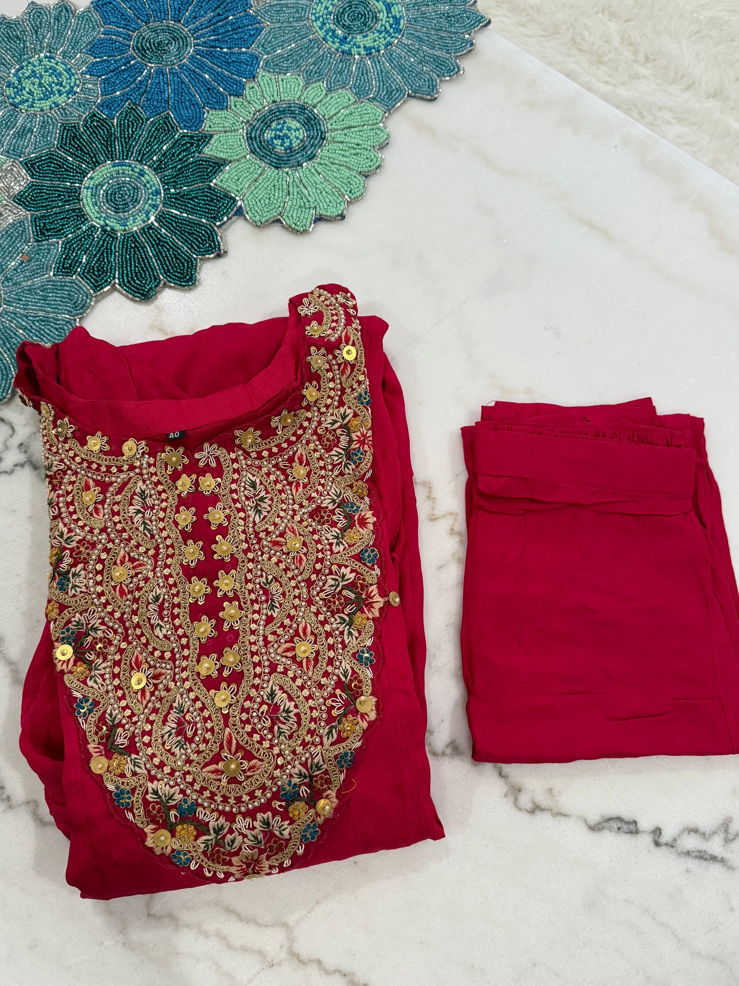Rani Pink Embroidered Umbrella Dress with Matching Bottom
