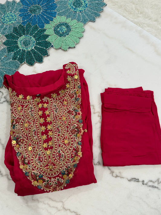 Rani Pink Embroidered Umbrella Dress with Matching Bottom