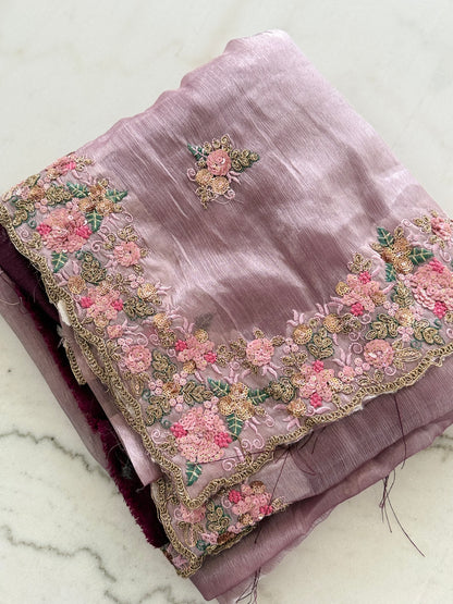 Designer Embroidered & Sequin Work Organza Saree with Contrast Blouse Piece
