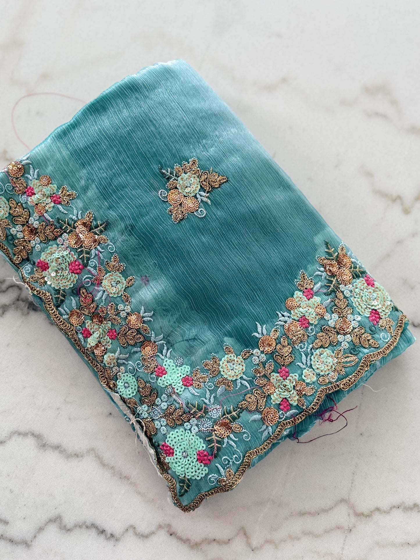 Designer Embroidered & Sequin Work Organza Saree with Contrast Blouse Piece