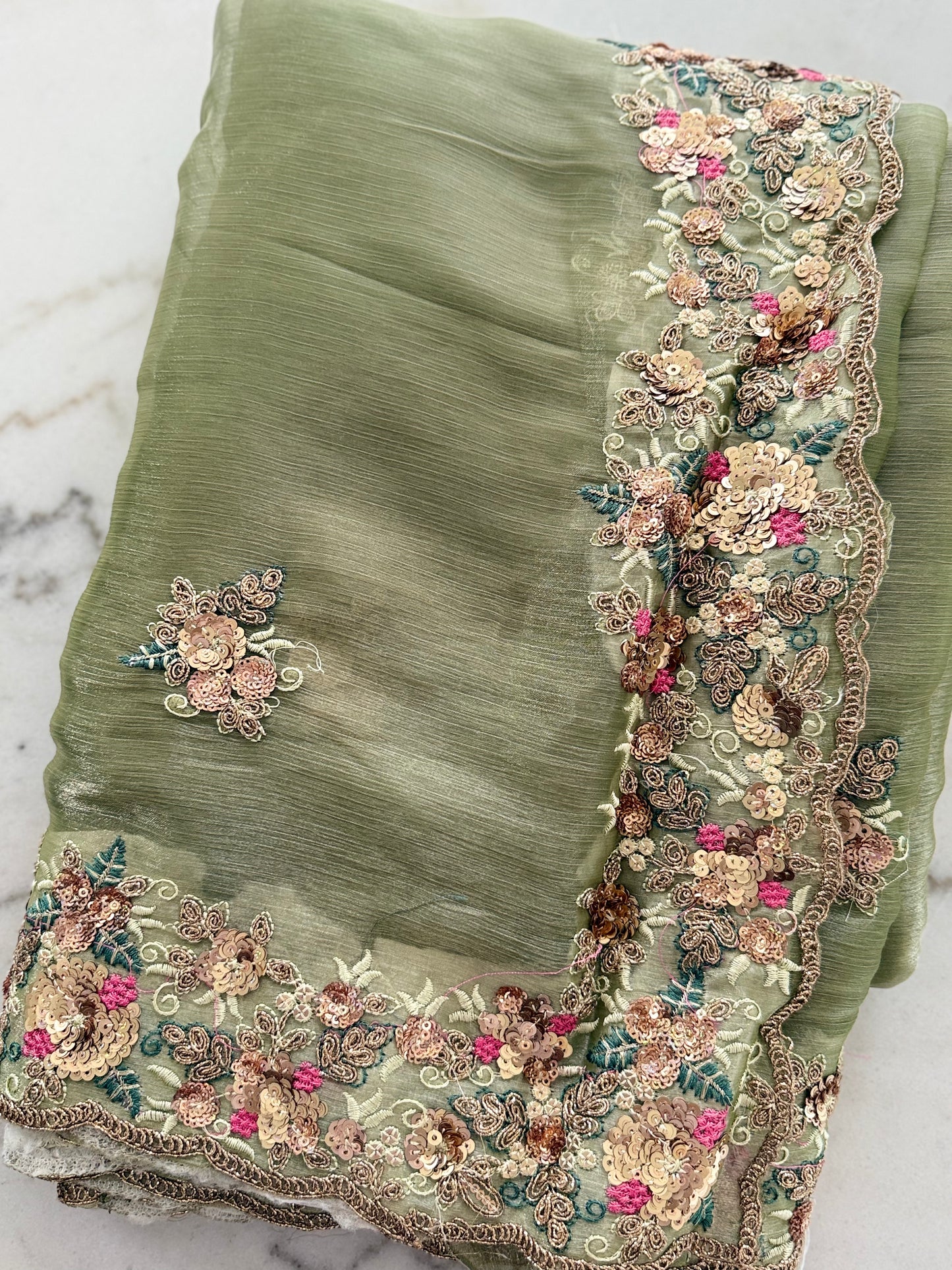 Designer Embroidered & Sequin Work Organza Saree with Contrast Blouse Piece