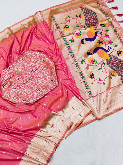 Soft Pathani Silk Saree Zari Weaving Motifs Design
