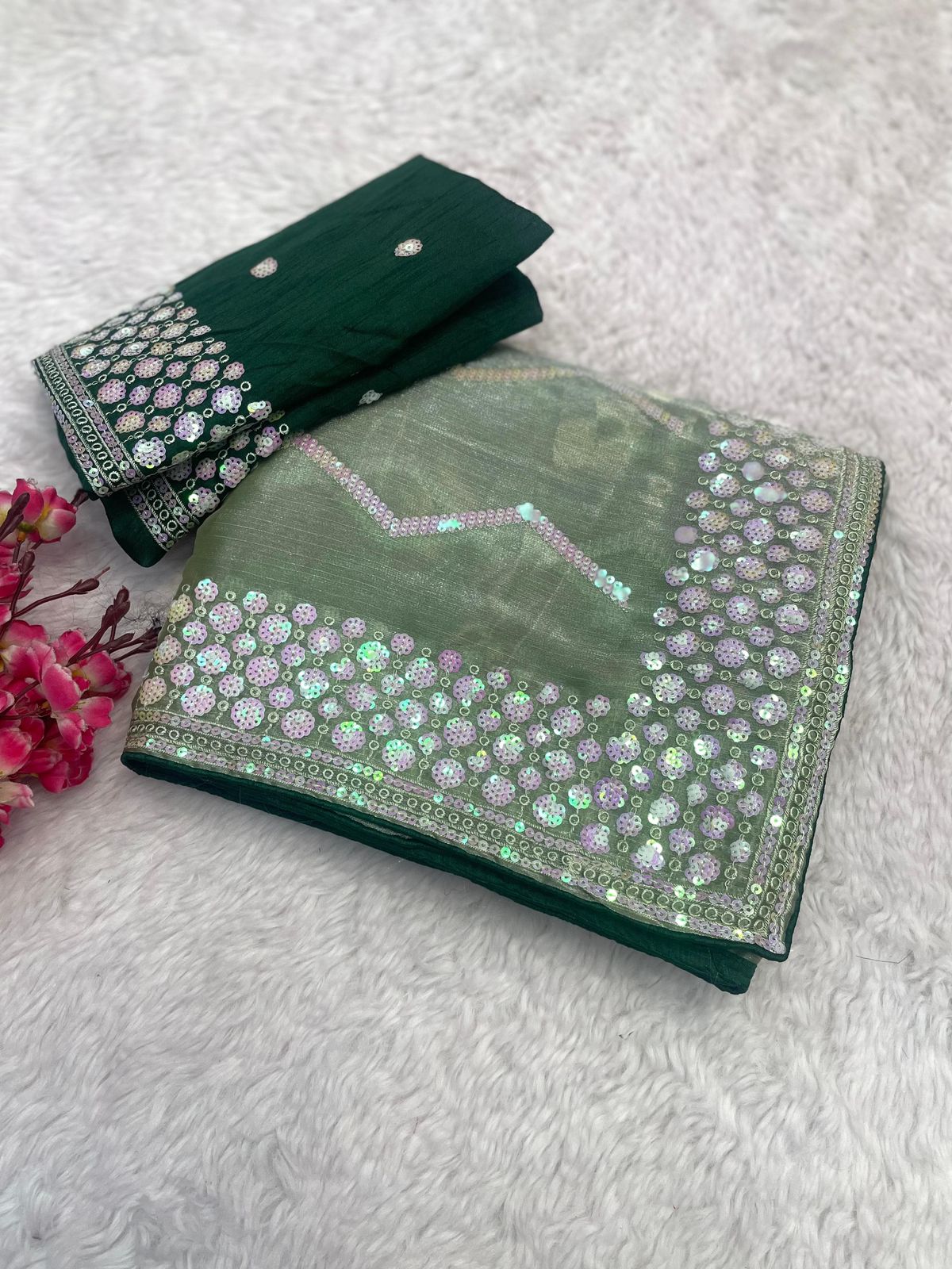 Tissue Fabric Saree with Sequin Embroidery