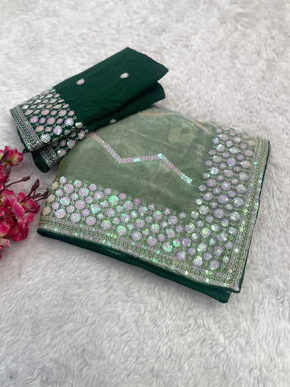 Tissue Fabric Saree with Sequin Embroidery