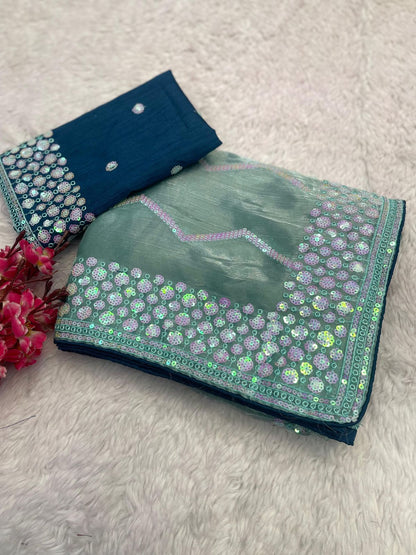 Tissue Fabric Saree with Sequin Embroidery