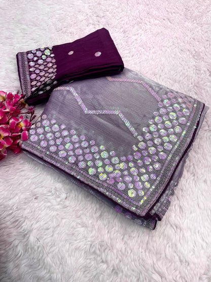 Tissue Fabric Saree with Sequin Embroidery