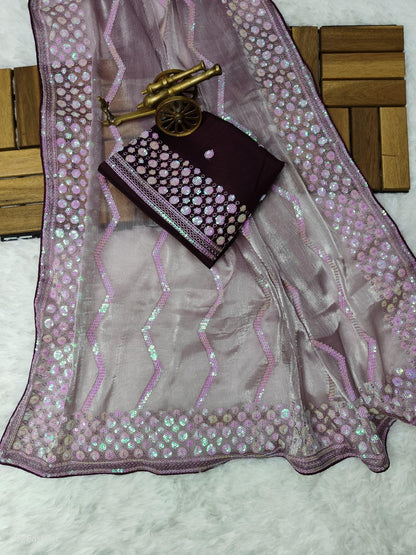 Tissue Fabric Saree with Sequin Embroidery