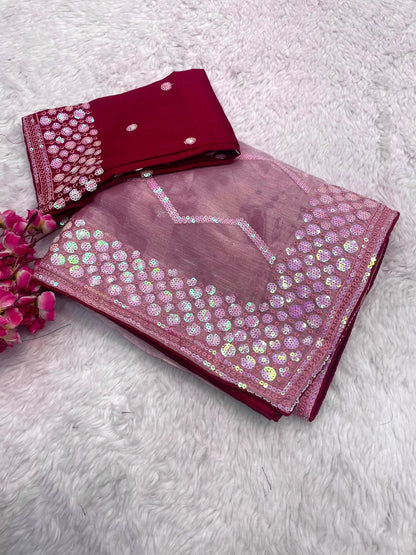 Tissue Fabric Saree with Sequin Embroidery