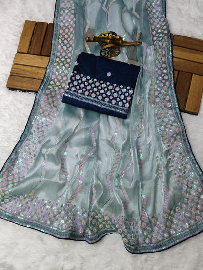 Tissue Fabric Saree with Sequin Embroidery