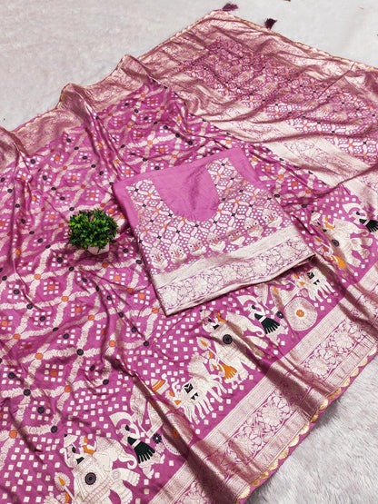 Royal Legacy – Pure Russian Silk Saree with Hathi-Ghora Motifs & Heavy Zari Work