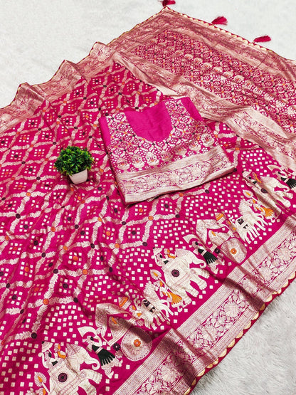 Royal Legacy – Pure Russian Silk Saree with Hathi-Ghora Motifs & Heavy Zari Work