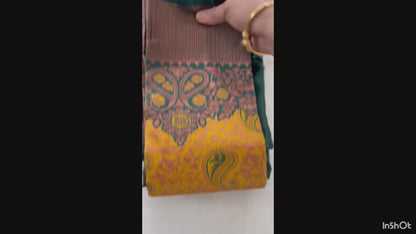 Red & Beige and Yellow & Green Kanchipuram Semi-Silk Saree with Paisley Zari Work | The Enhanced Beauty USA