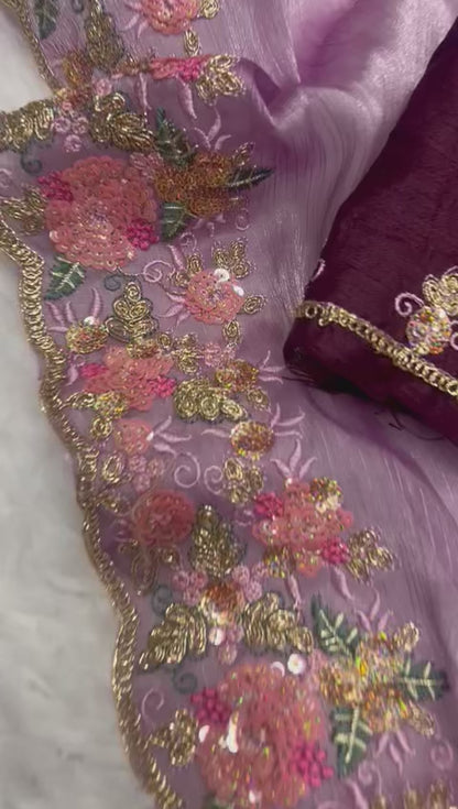 Designer Embroidered & Sequin Work Organza Saree with Contrast Blouse Piece